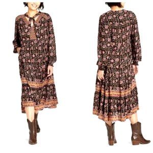 Knox Rose - Boho long sleeve floral midi dress w/ pockets NWOT
